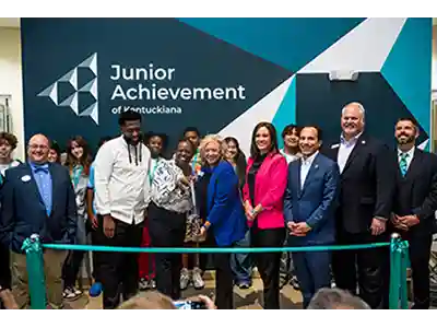 JA Team, Public Officals, and Chamber Representatives Cutting Ribbon